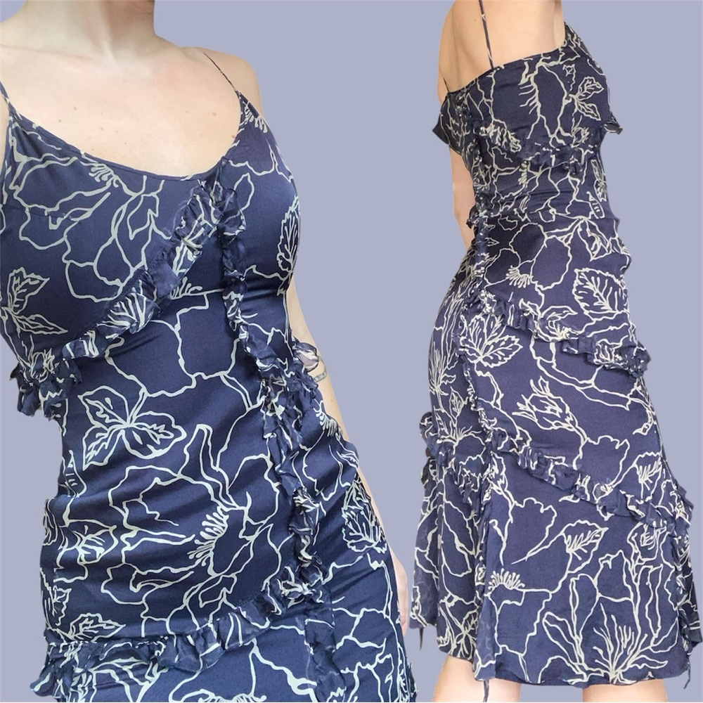 MARELLA Navy flower Patterned silk Dress